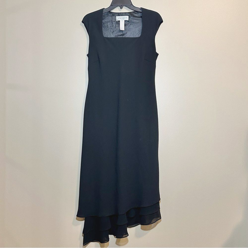 Vtg 90s Y2K Black Midi Dress Size 10 Dark Romantic Whimsygoth Asymmetrical Hem